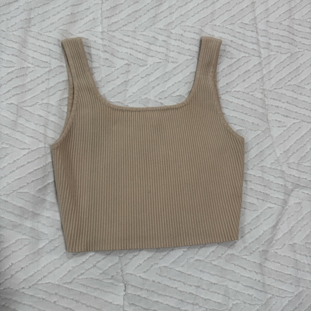 House of Harlow 1960 Beige Ribbed Tank Top